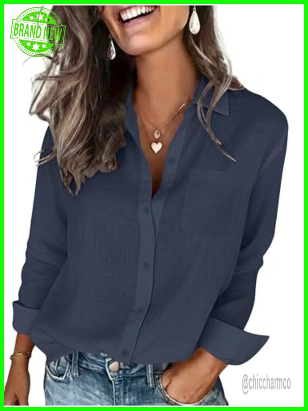 Cotton Linen Textured Button Down Shirt Long Sleeve Collared Blouse